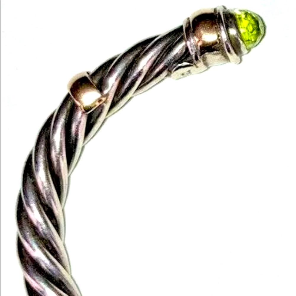 Samuel B. 5mm Sterling Silver 14K Gold Peridot Hinged Cable Cuff - Picture 6 of 11